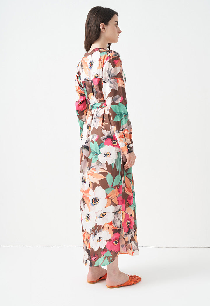 Choice Floral Print Belted Maxi Dress Printed Multi