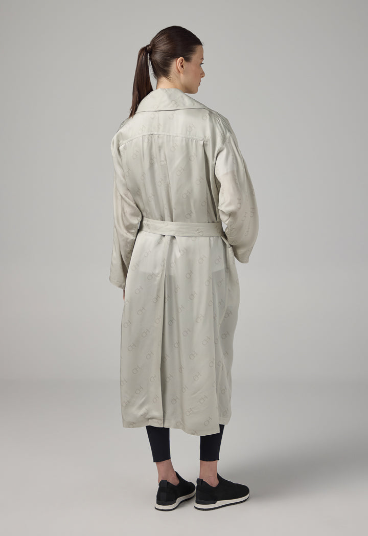 Choice Monogram Long Sleeve Belted Trench Coat Grey