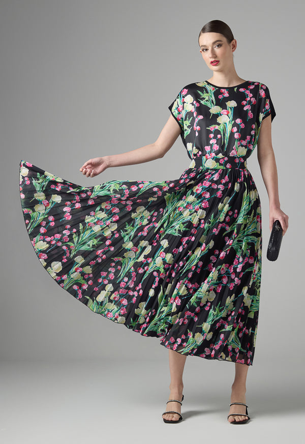 Choice Floral Print Pleated Maxi Skirt Multi Color