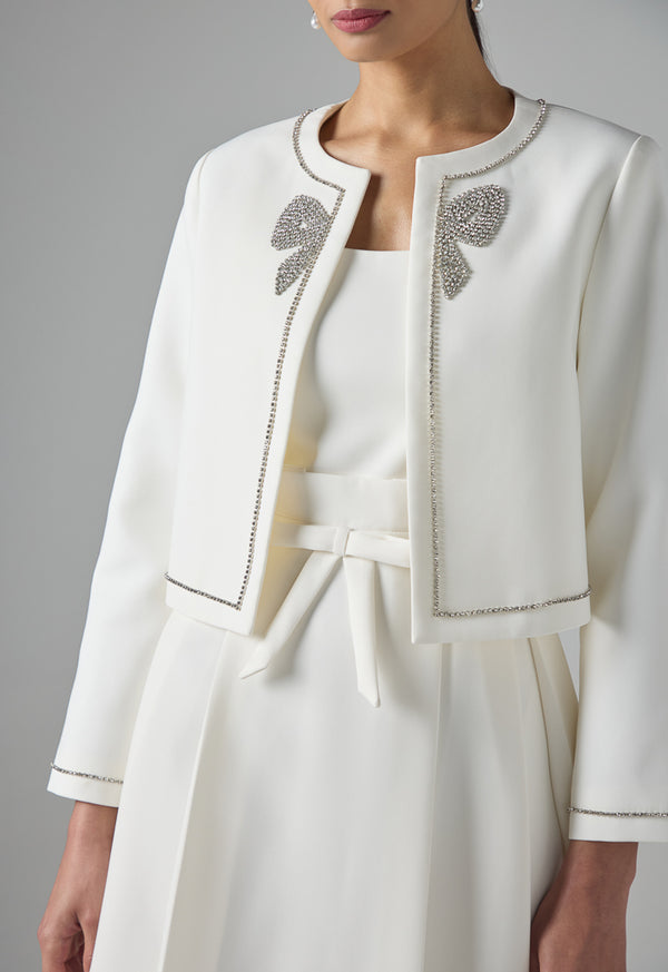 Choice Long Sleeve Crystal Embellished Jacket Off White