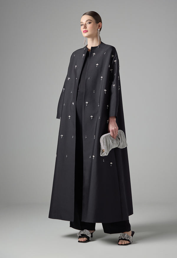 Choice Long Sleeve Crystal Embellished Maxi Abaya Black