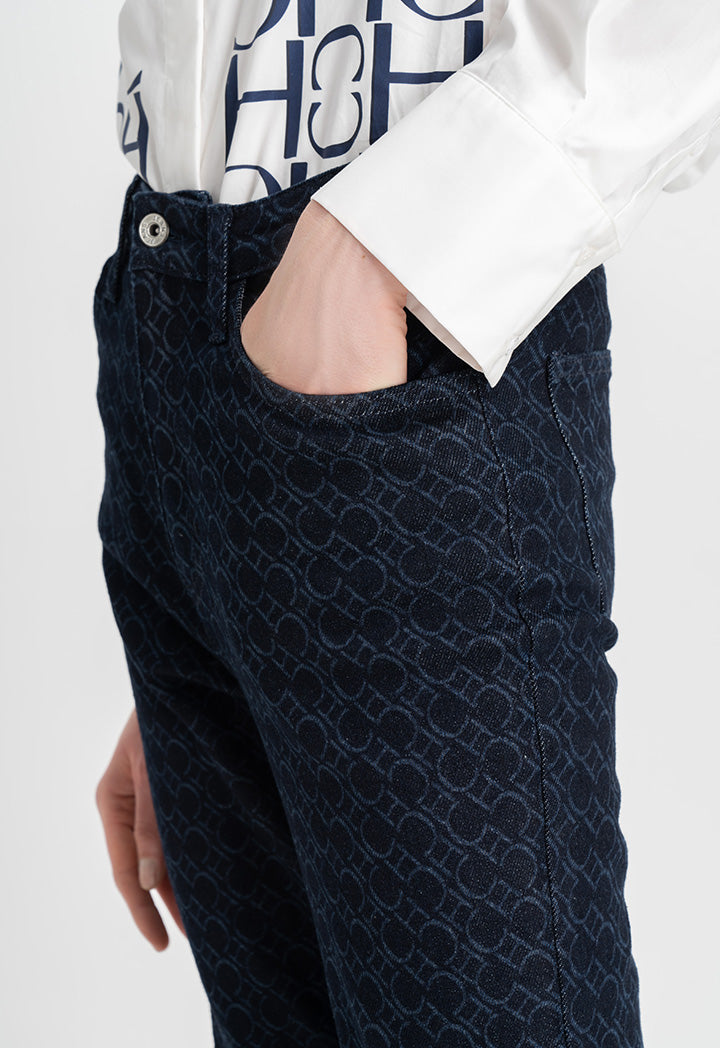 Choice Patterned Denim Trousers Blue