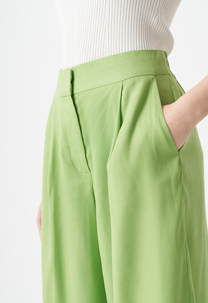 Choice Solid Wide Legs Pleated Culottes Green