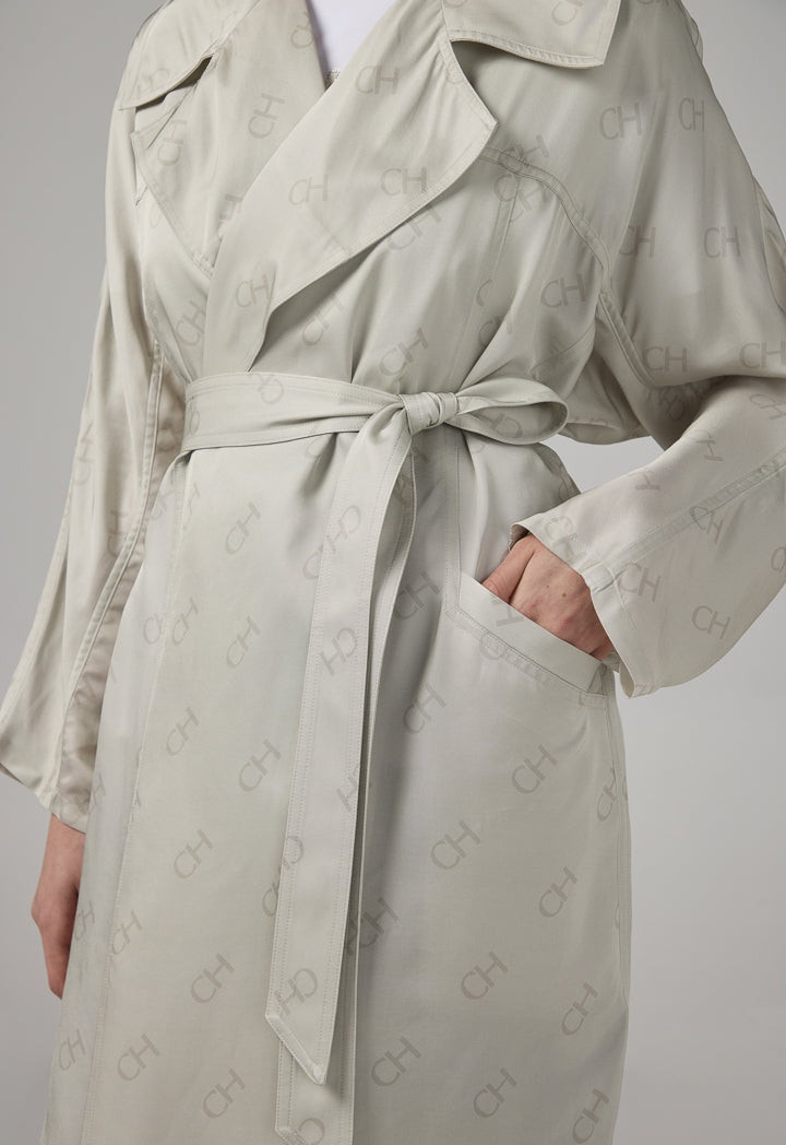 Choice Monogram Long Sleeve Belted Trench Coat Grey