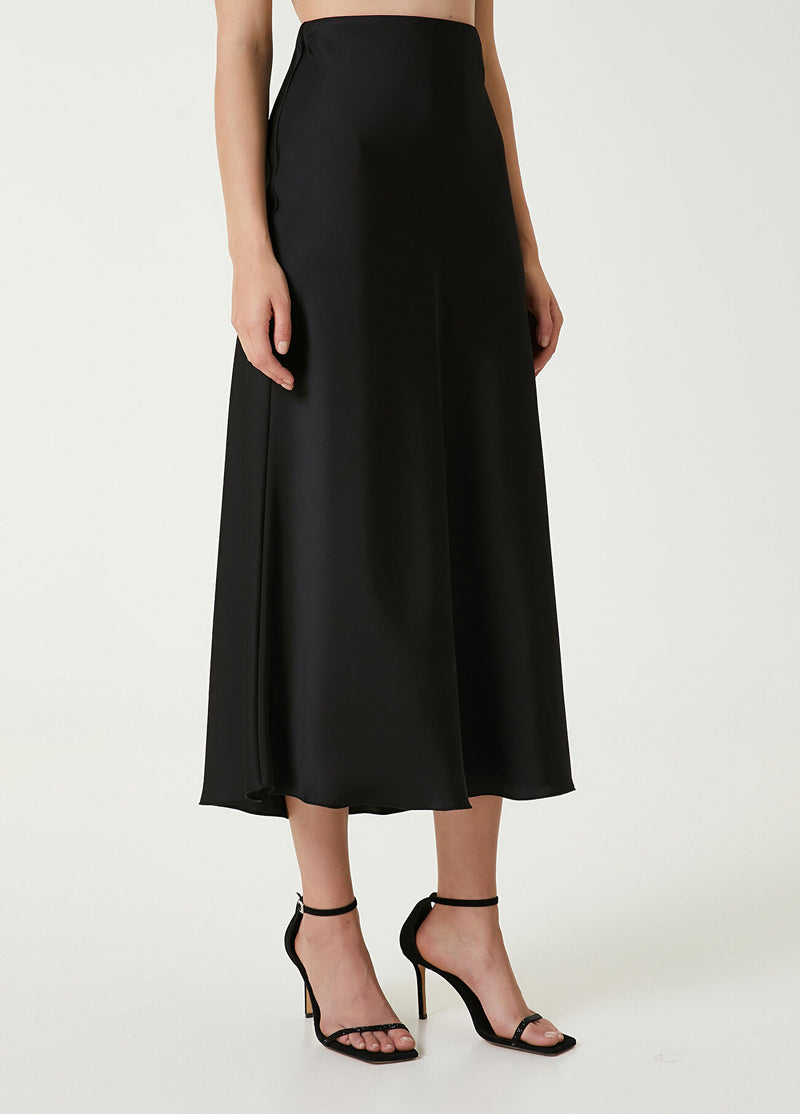 Beymen Club Midi Satin A-Line Skirt Black