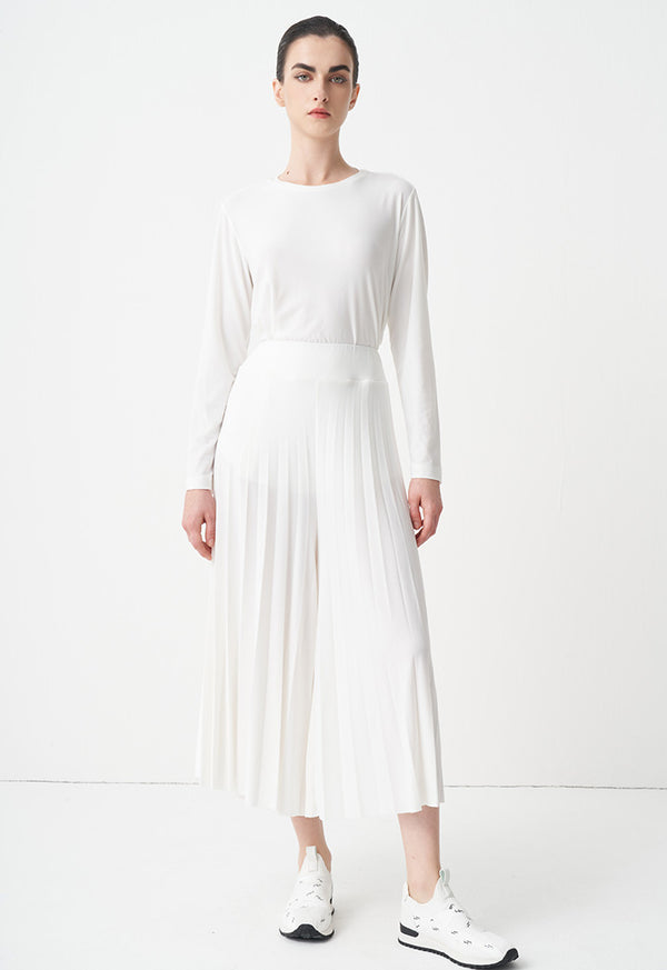 Choice Wide Leg Pleated Trousers Off White