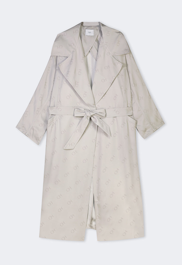 Choice Monogram Long Sleeve Belted Trench Coat Grey