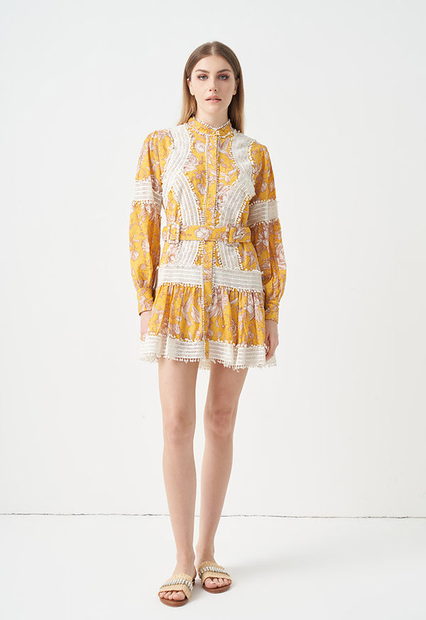 Choice Printed With Embroidered Detail Dress Yellow Print