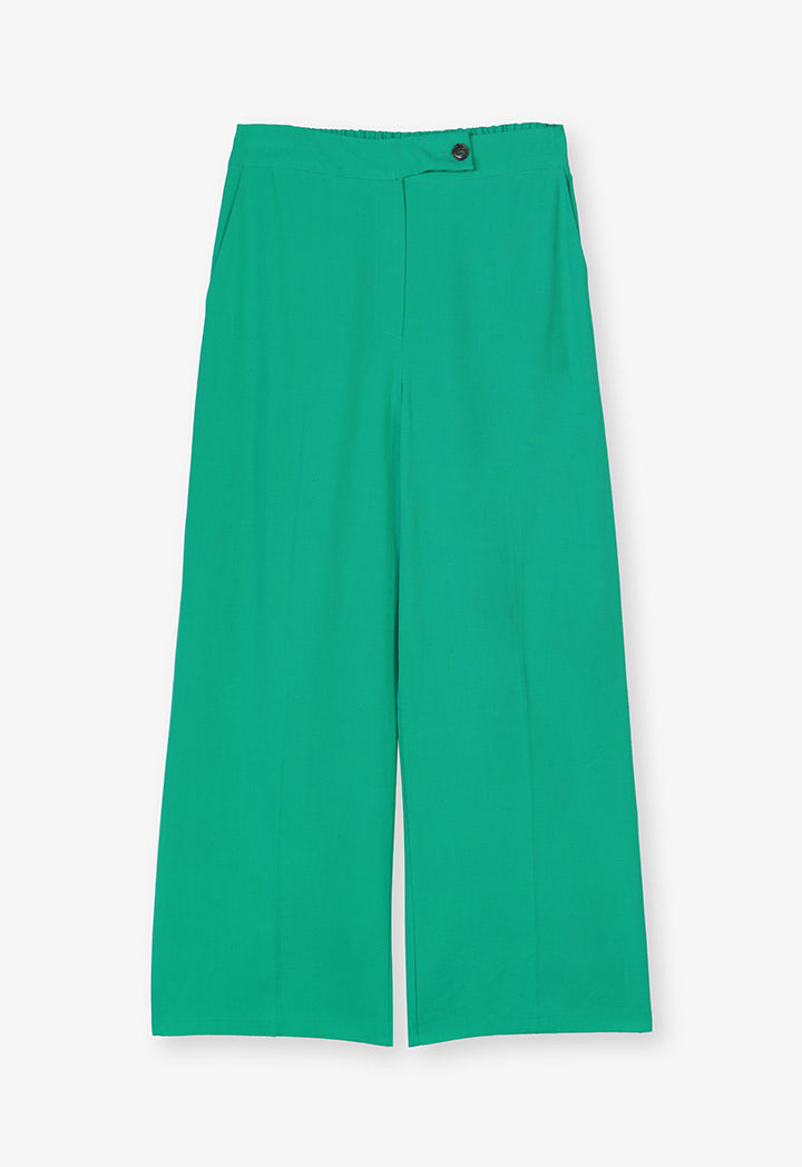 Choice Button Detail Wide Leg Trousers Green