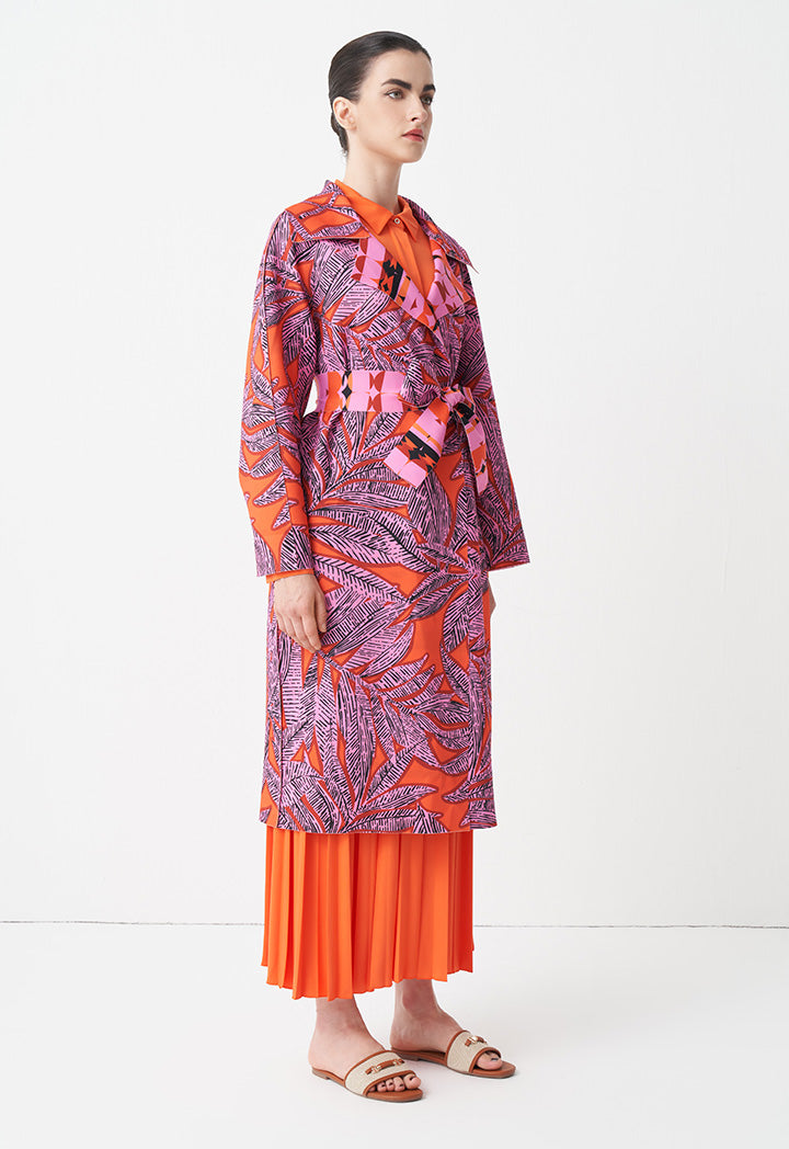 Choice Printed Kimono Outerwear With Belt Orange
