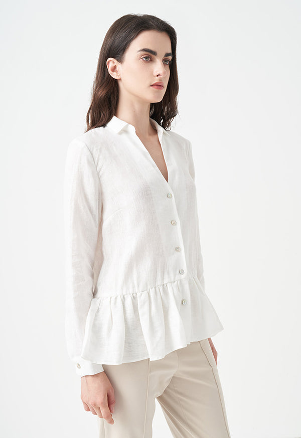 Choice Tiered Hem Solid Shirt Off White