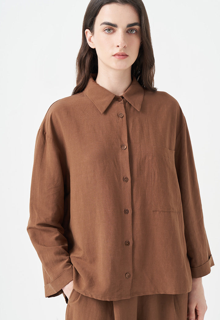 Choice Solid Long Sleeve Shirt Brown