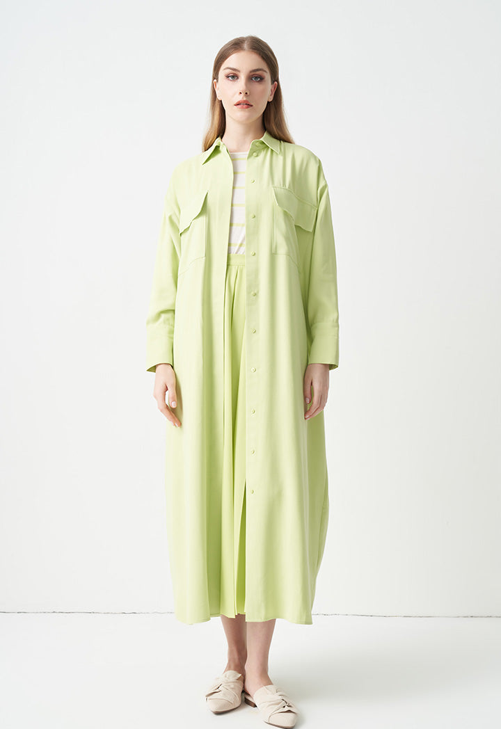 Choice Single Tone Belted Maxi Shirt Dress  Lime