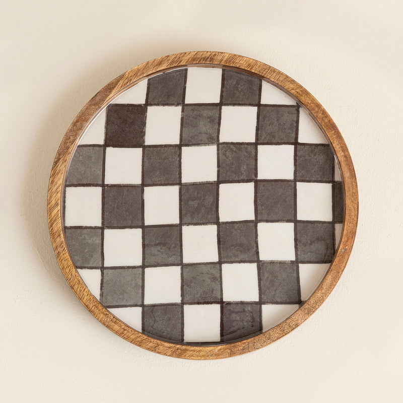 Chakra Chalet Chequered Platter 25Cm Brown