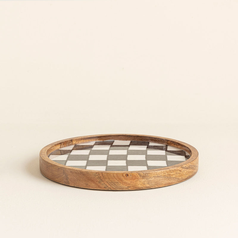 Chakra Chalet Chequered Platter 25Cm Brown