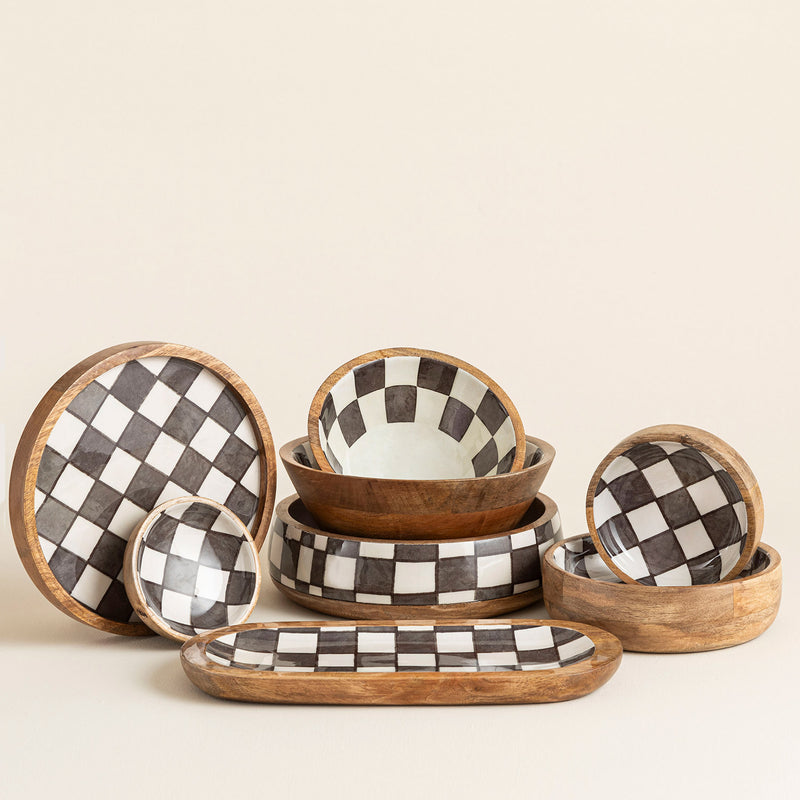 Chakra Chalet Chequered Platter 25Cm Brown