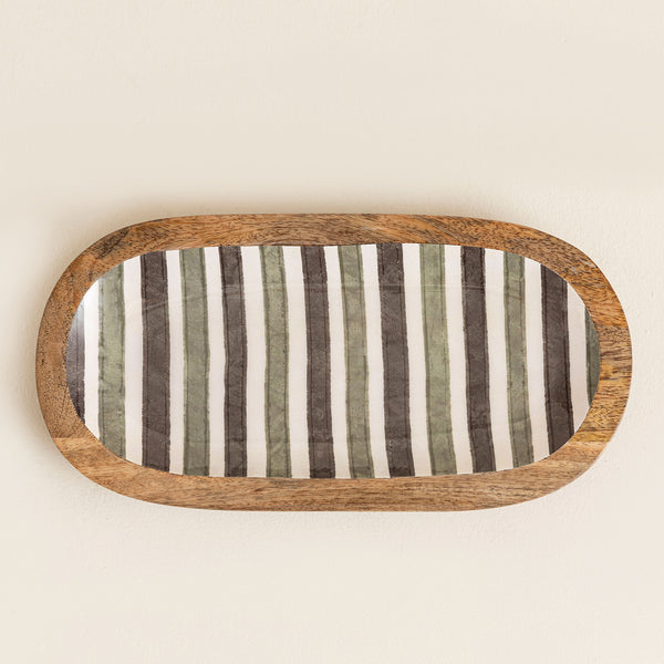 Chakra Chalet Striped Oval Platter Brown