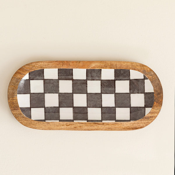 Chakra Chalet Chequered Oval Platter 36Cm Brown