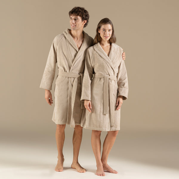 Chakra Solid Unisex Bathrobe Dark Beige