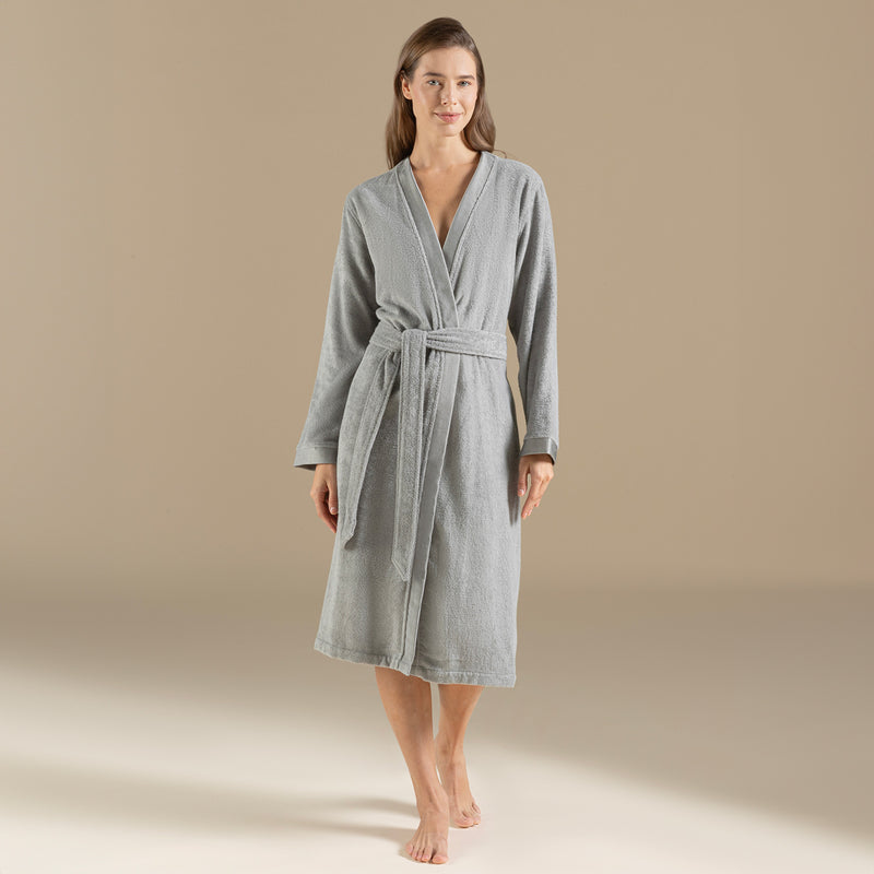 Chakra Floss Women Bathrobe Light Grey