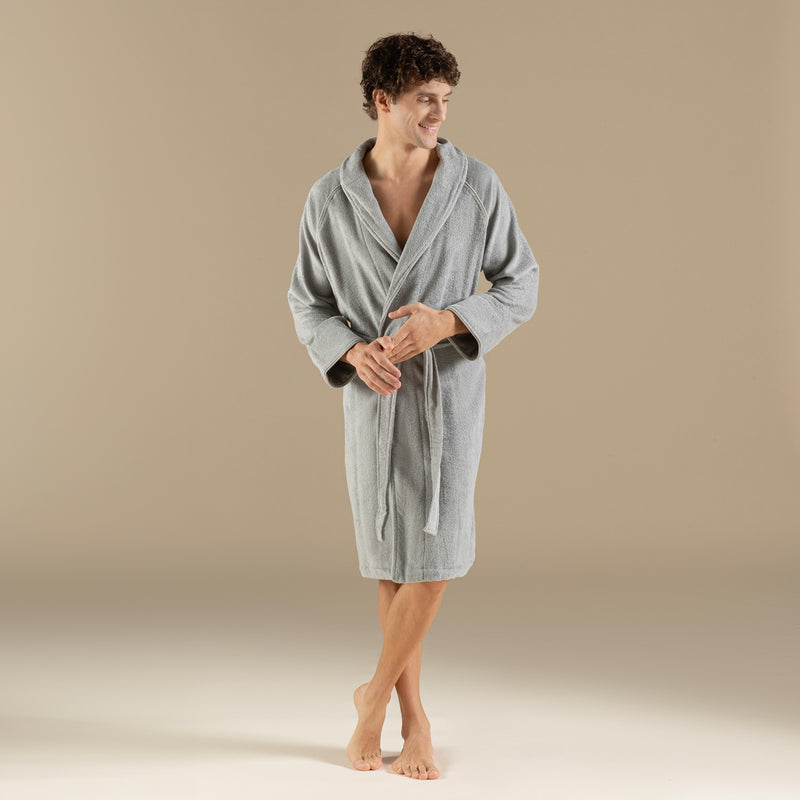 Chakra Solid Unisex Bathrobe Light Grey