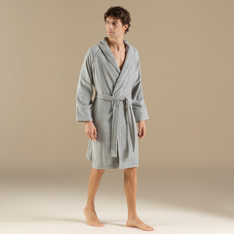 Chakra Solid Unisex Bathrobe Light Grey