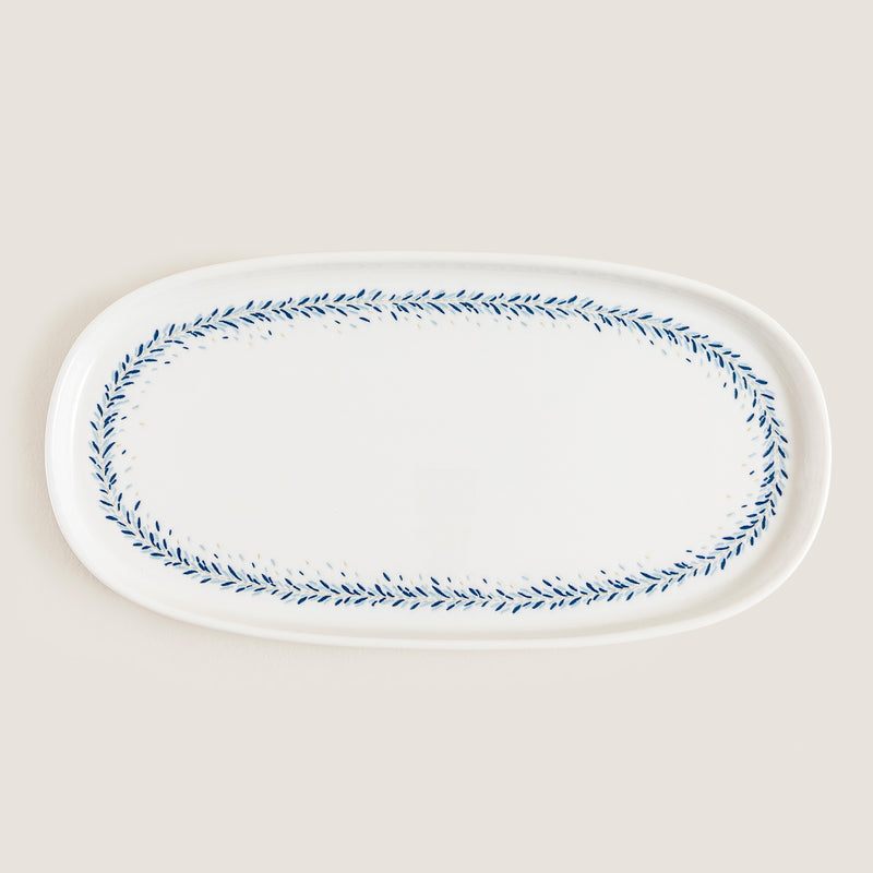Chakra Pelion Oval Serving Plate 30 Cm Blue - White