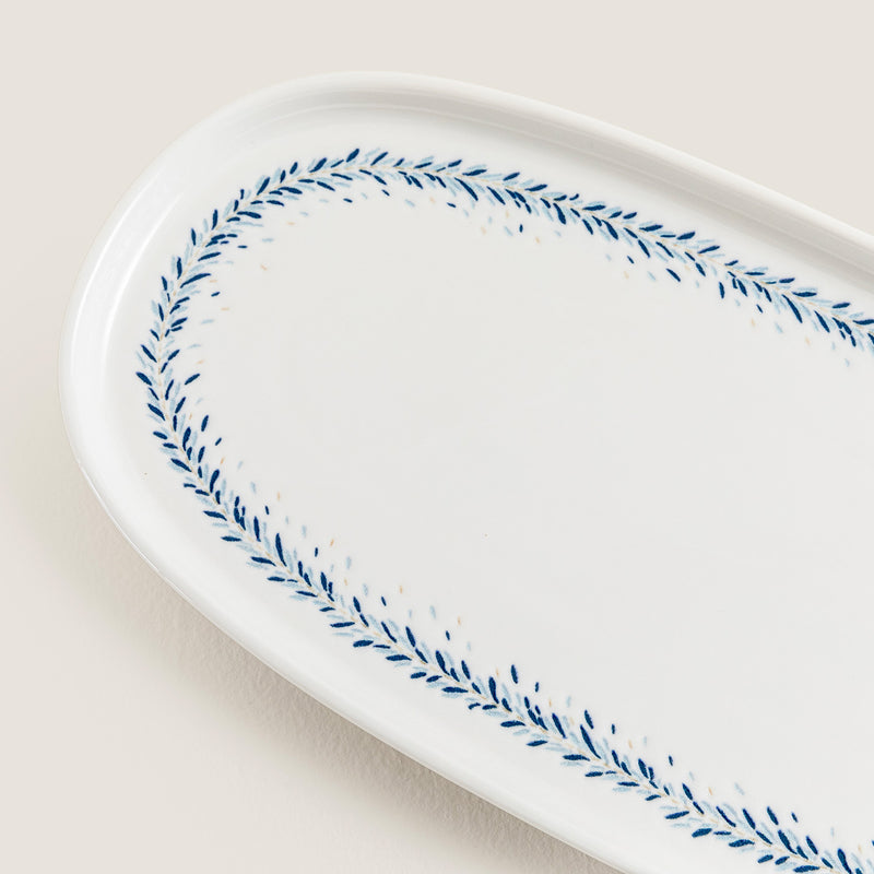 Chakra Pelion Oval Serving Plate 30 Cm Blue - White