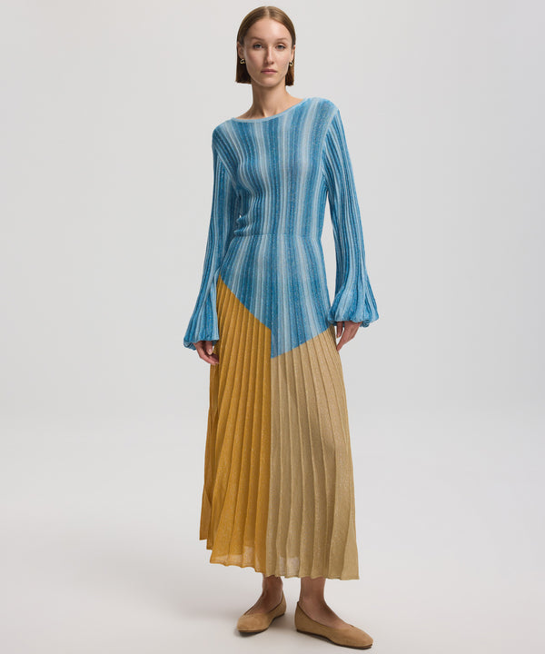 Ipekyol Color Block Pleated Shiny Dress Blue