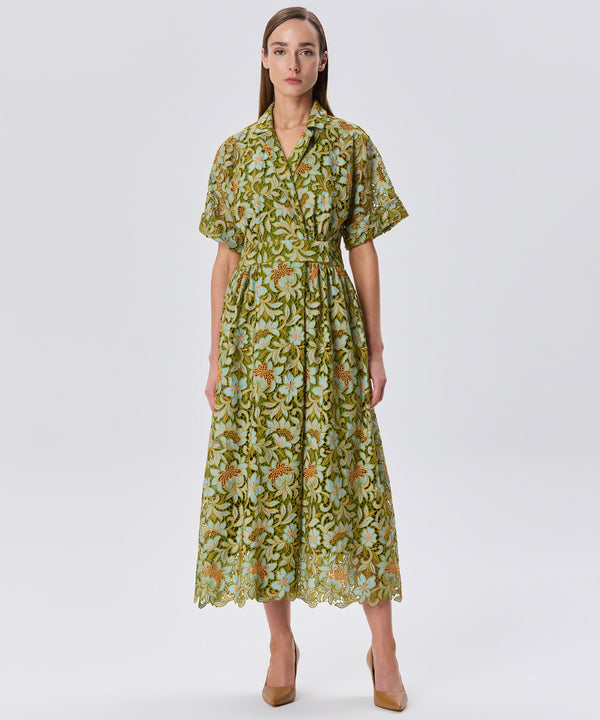 Machka Embroidered Detail Floral Dress Green