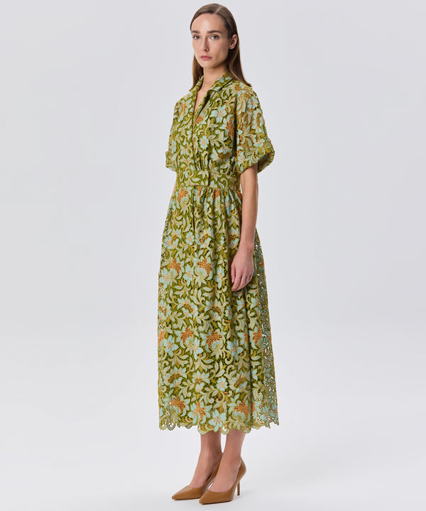 Machka Embroidered Detail Floral Dress Green