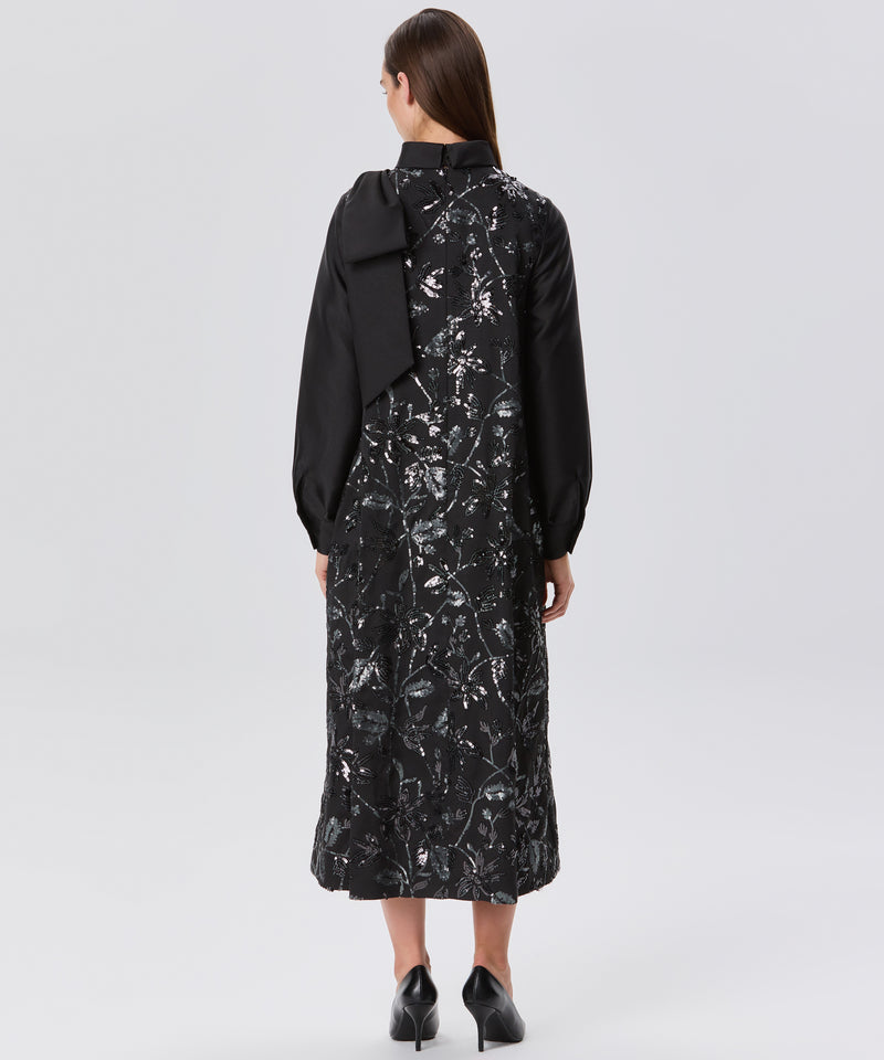 Machka Sequin-Embroidered High Neck Dress Black