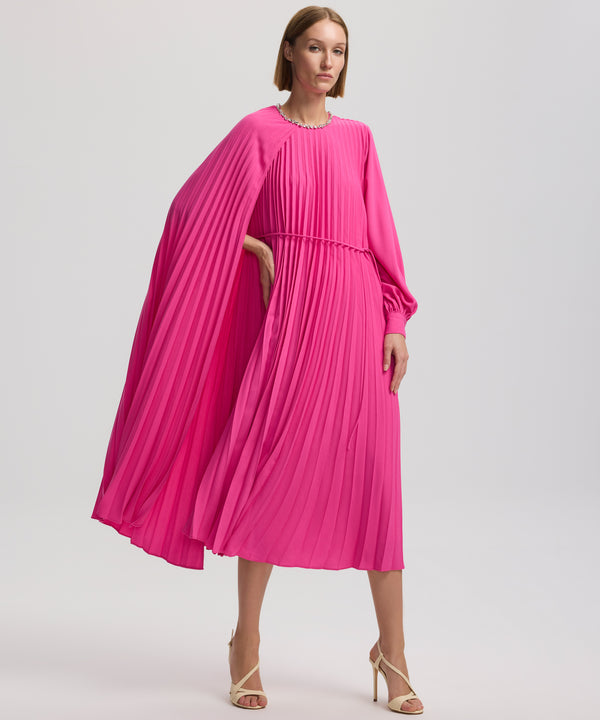 Ipekyol Jewel Neck Asymmetrical Pleated Dress  Fuchsia
