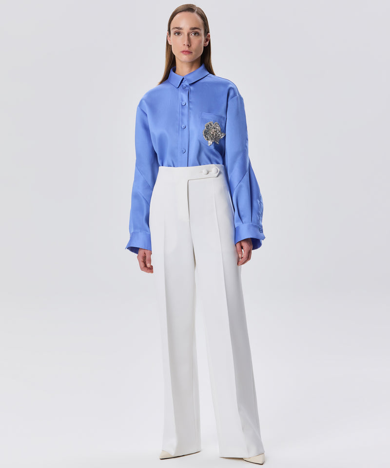 Machka High Waist Button Detail Trousers White