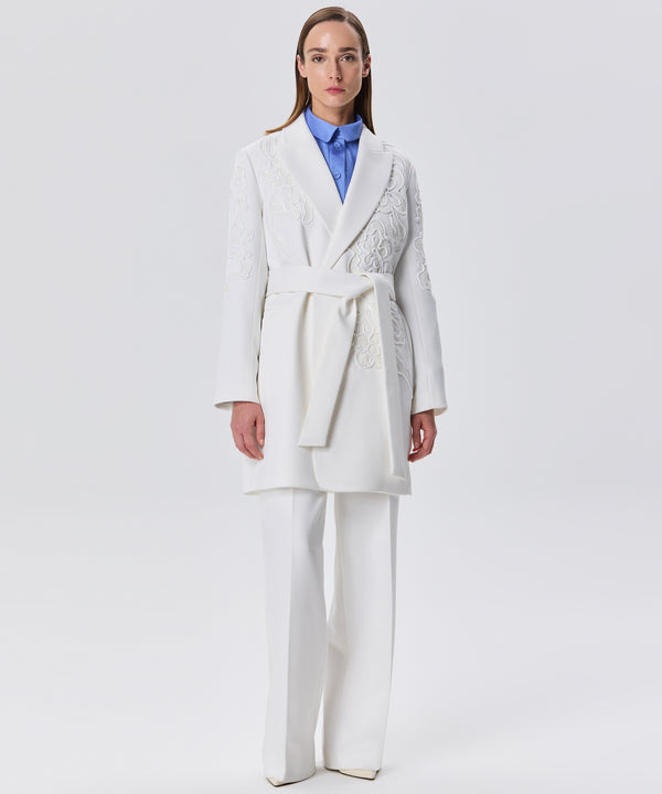 Machka Sequin-Embroidered Belted Coat White