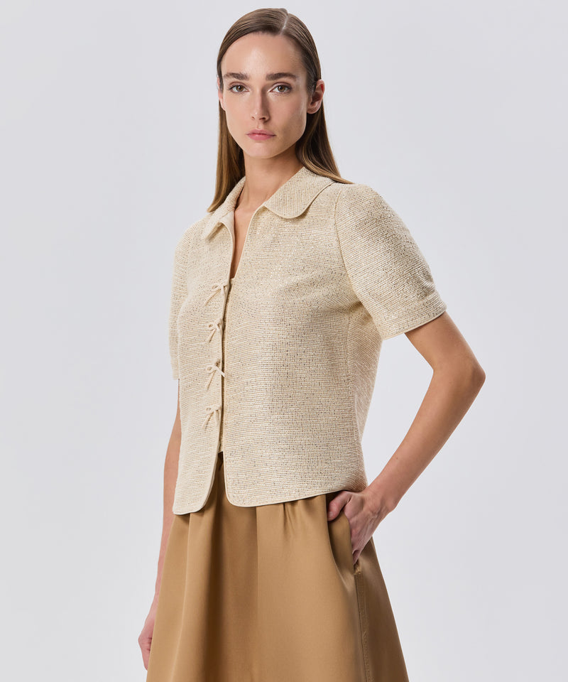 Machka Tweed Shirt With Bow Detail Beige