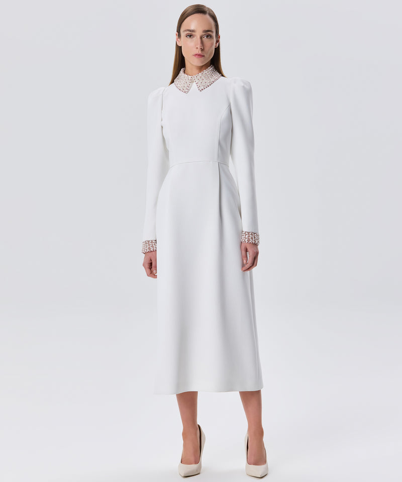 Machka Bead-Embellished Long Sleeve Dress White