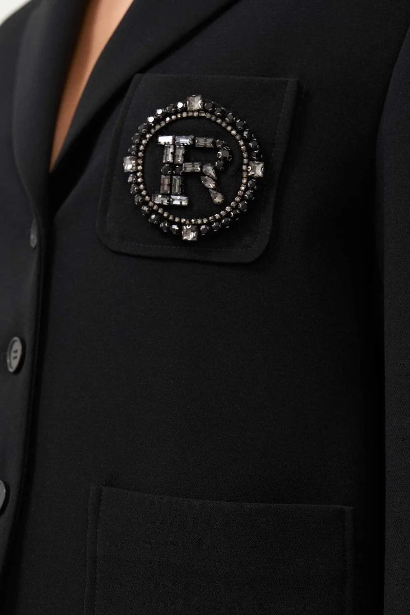 Roman Monogram-Embellished Solid Jacket Black