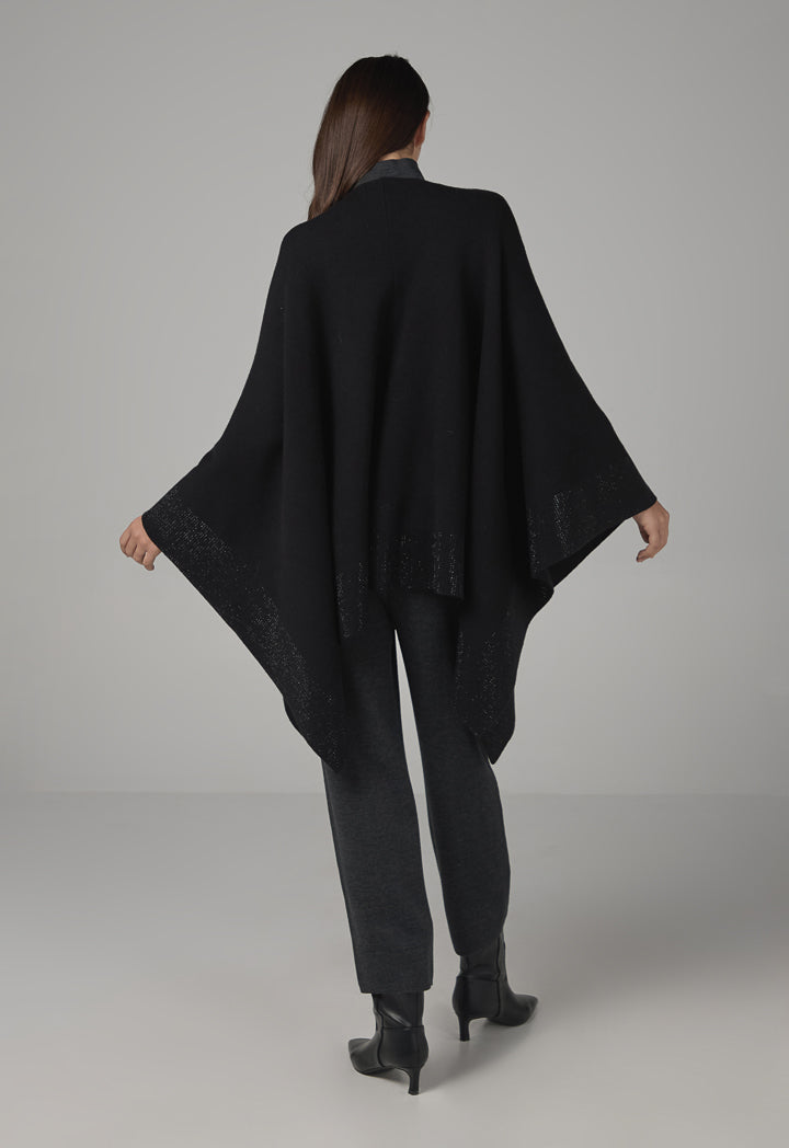 Choice Tie Neck Knitted Poncho Black