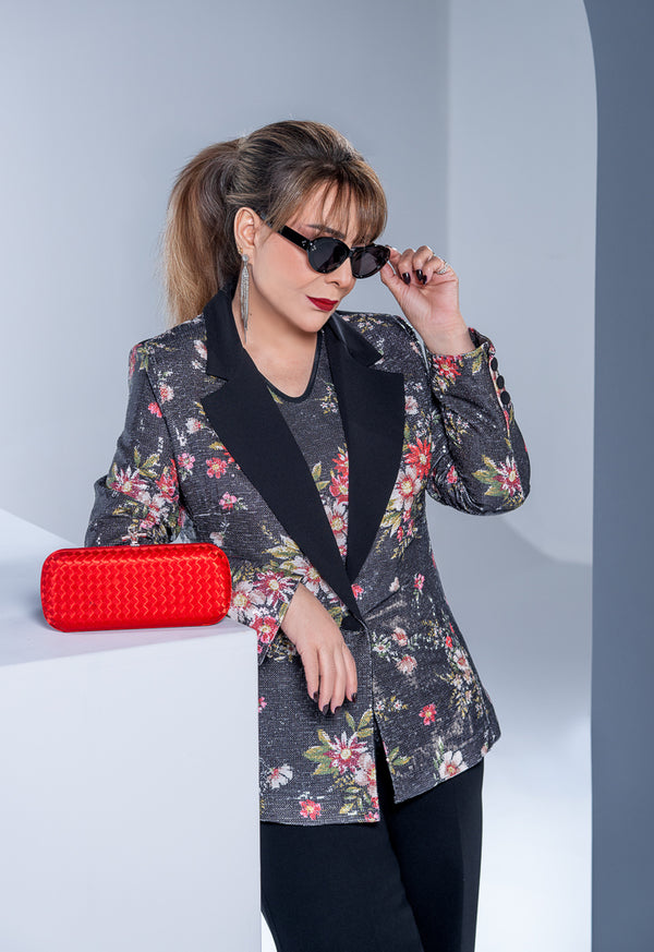 Choice Floral Printed Sequin Blazer Multi Color