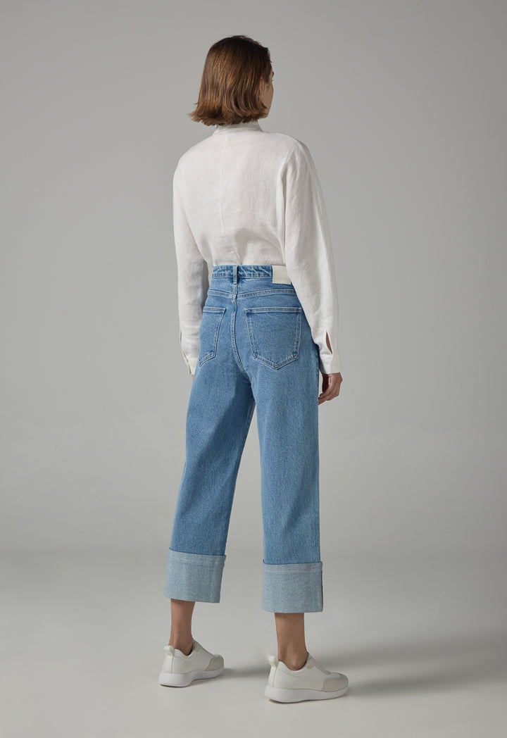 Choice Single Tone Straight Legs Denim Trousers Light Blue