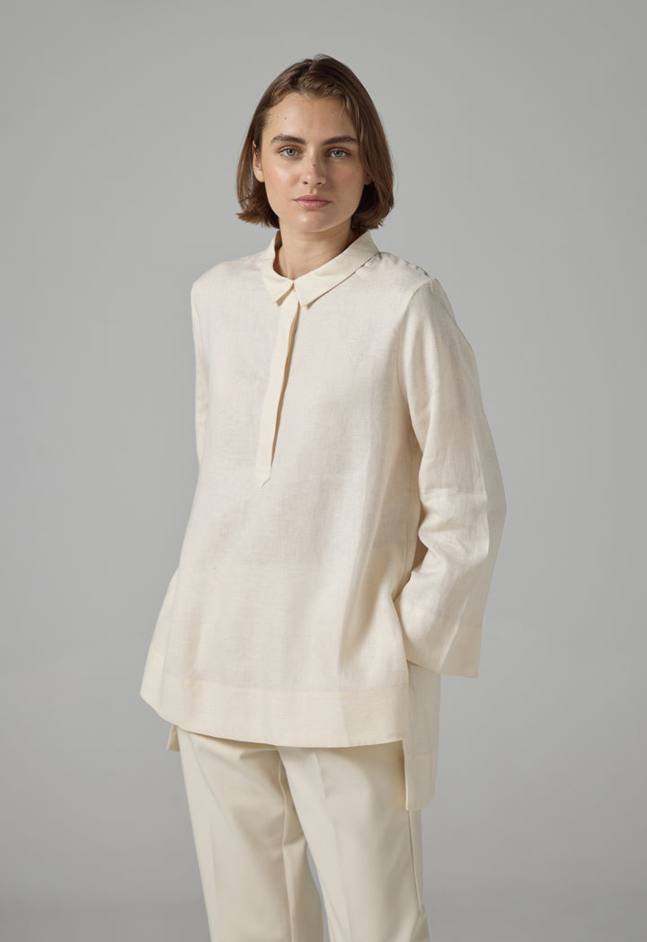 Choice High-Low Basic Long Sleeve Shirt Cream