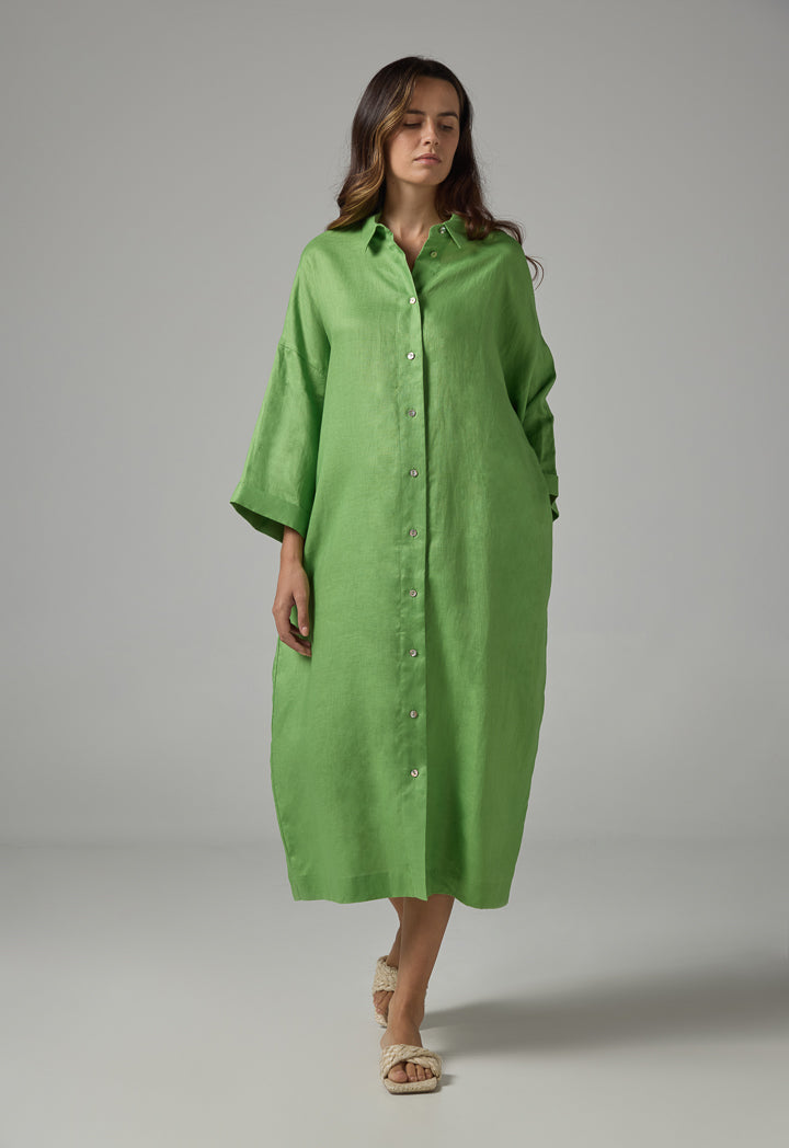 Choice Drop Shoulder Basic Shirt Dress  Green