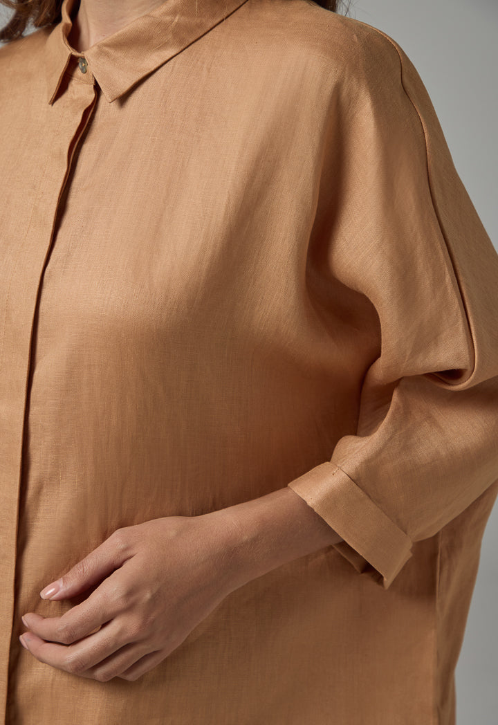 Choice Long Kimono Sleeves Basic Shirt Caramel