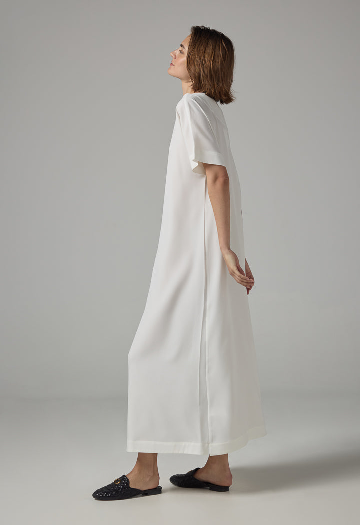 Choice Cap Sleeves Basic Maxi Dress  Off White