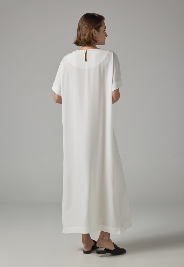 Choice Cap Sleeves Basic Maxi Dress  Off White