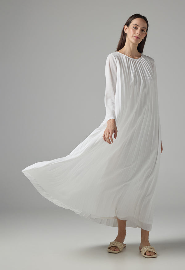 Choice Basic Pleated Maxi Dress Off White