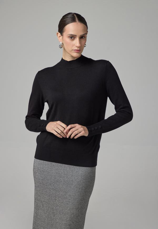 Choice High Round Neck Knitted Basic Blouse Black