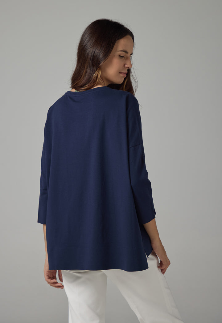 Choice Solid Short Sleeves Blouse Navy