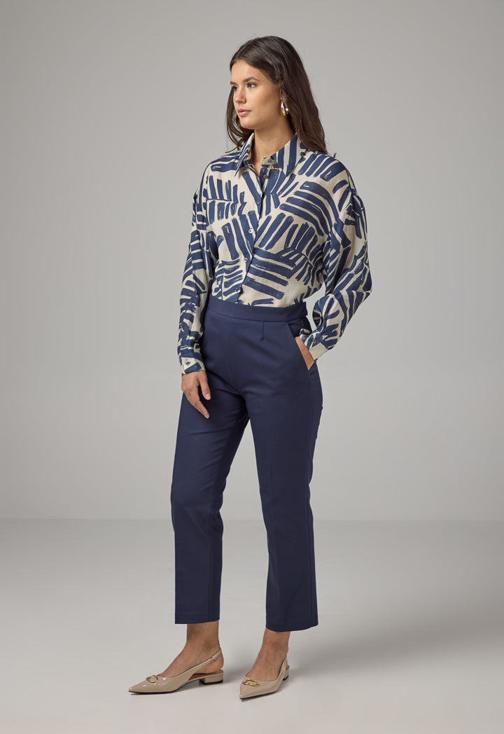 Choice Peg Leg High Waist Trousers Navy